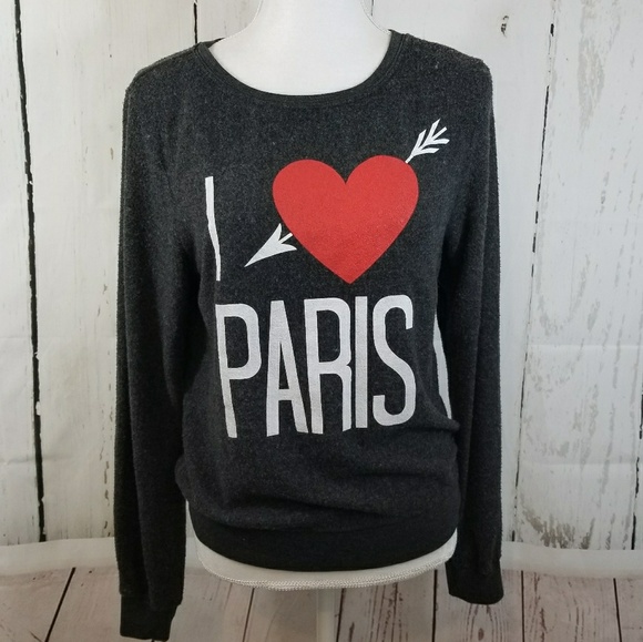 Wildfox Couture Women/'s I Love Paris Gray Baggy Beach Jumper Sweater Size Medium